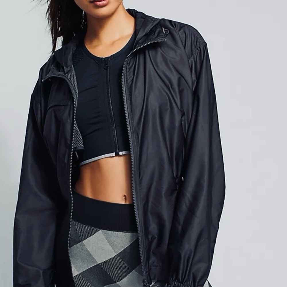 ADIDAS Lightweight Mesh Lined Asymmetrical Zip Front Black Jacket Size …